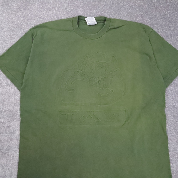 Vintage Looney Tunes Taz Embossed XL Green Short Sleeve T-Shirt - Picture 7 of 10